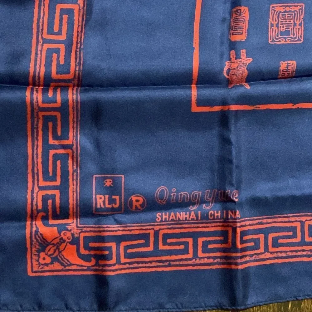 RLJ Qing Yue Blue and Red Silk Scarf Vintage